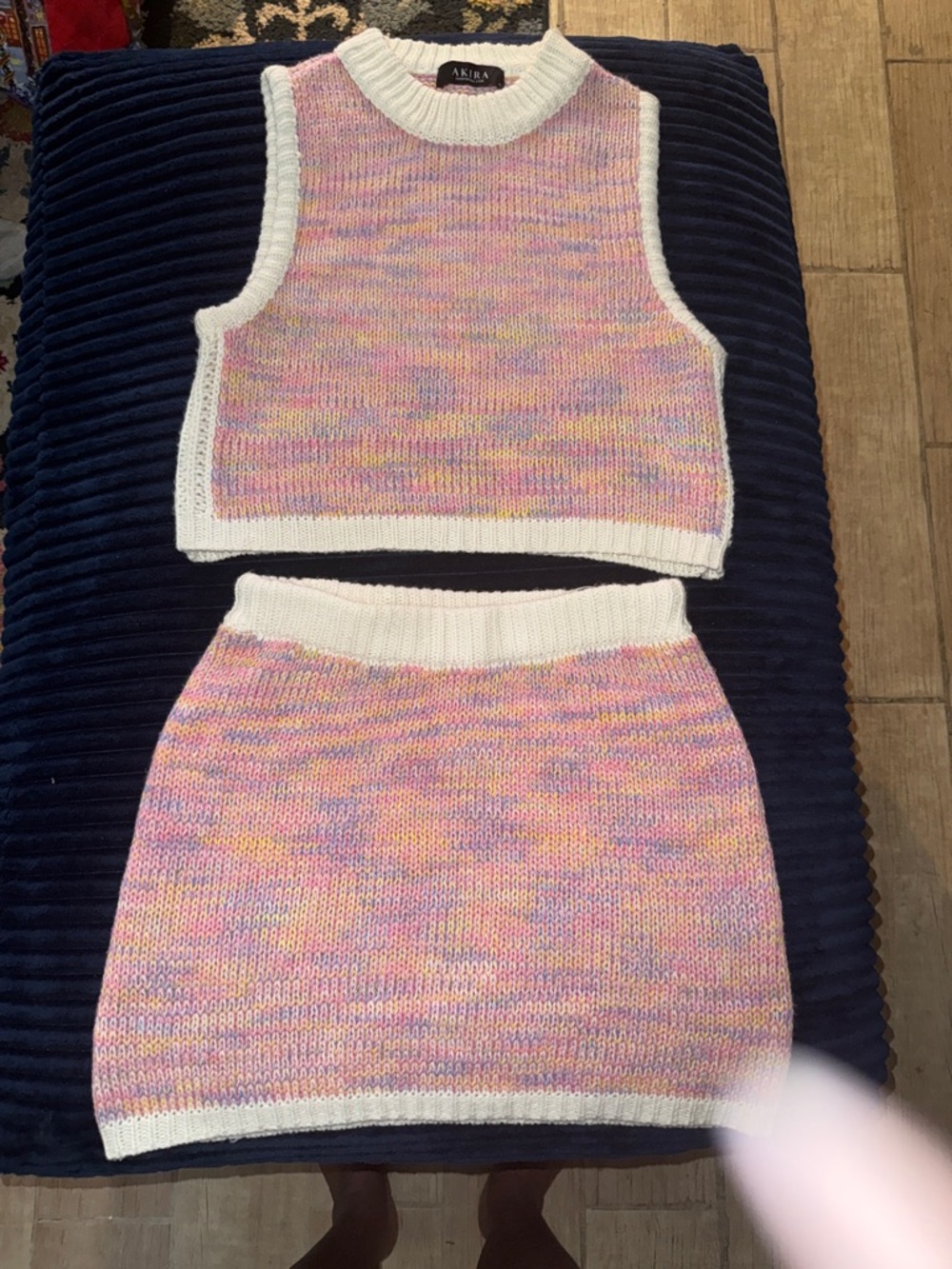 AKIRA Pastel Multicolor Knit Crop Top & Mini Skirt Set